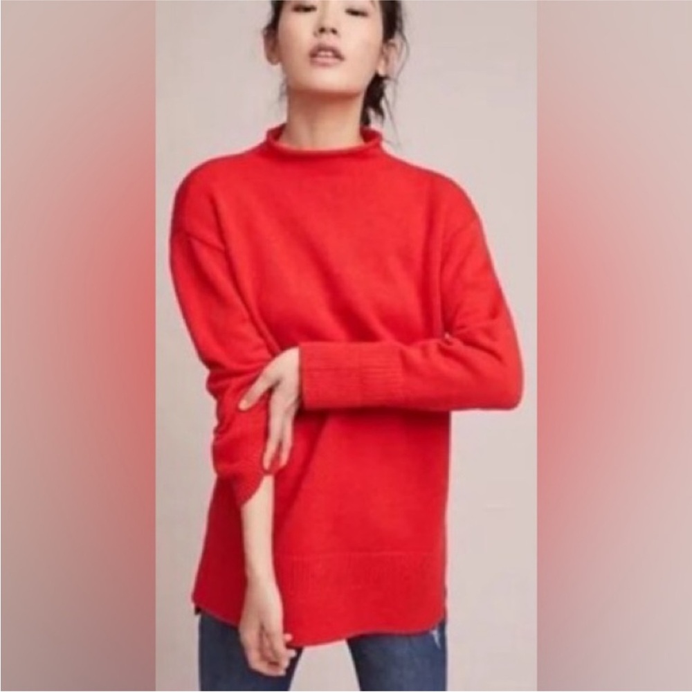 Anthropologie - Moth Red Saskia Long Length Mock Neck Sweater Size Medium